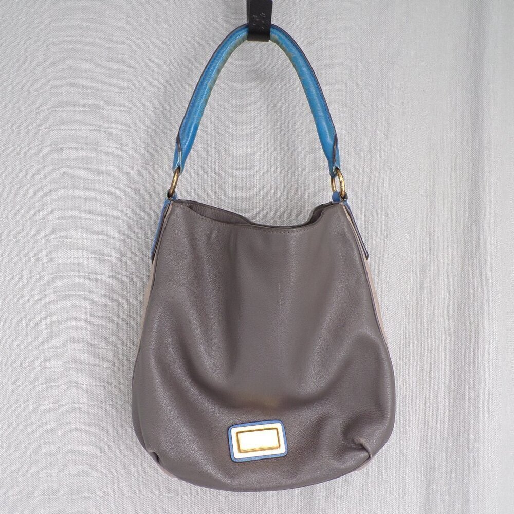 Marc By Marc Jacobs Gray Shoulder Bag with Blue Handle
